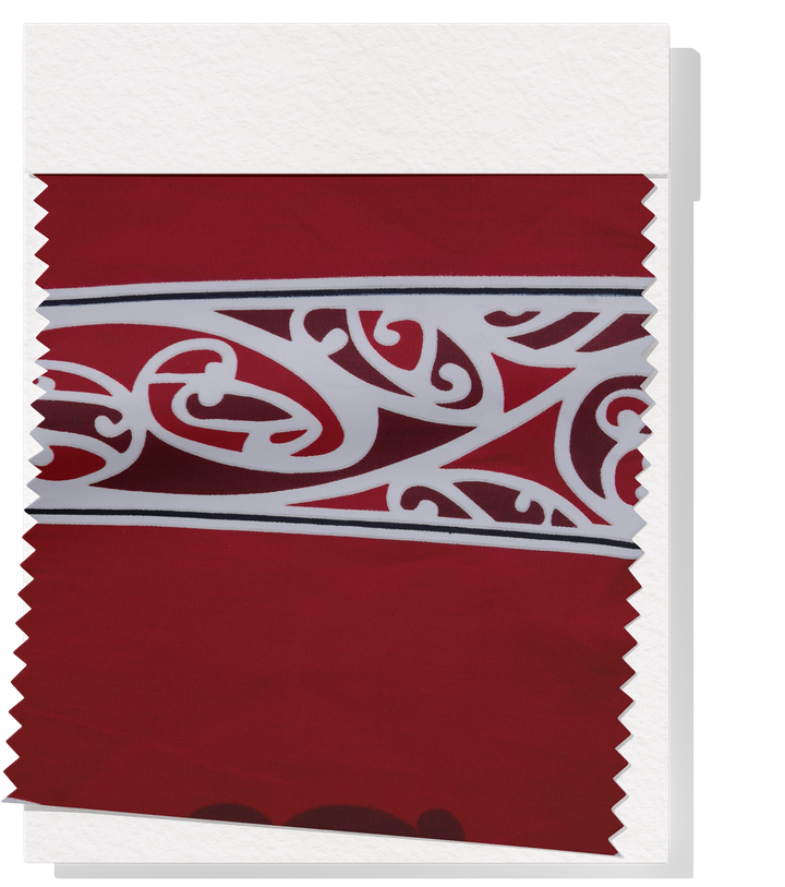 COTTON MAORI KORU DESIGN $8.00P/M - maroon
