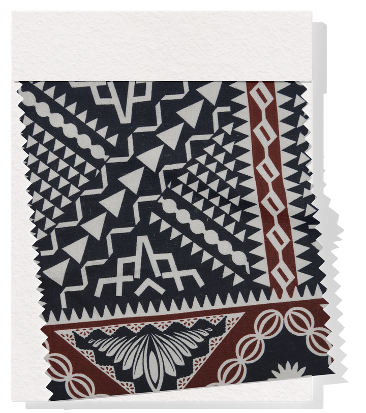 COTTON DOBBY PACIFIC FIJIAN PRINT $10.00P/M - Ivory & Cocoa  (DESIGN A)