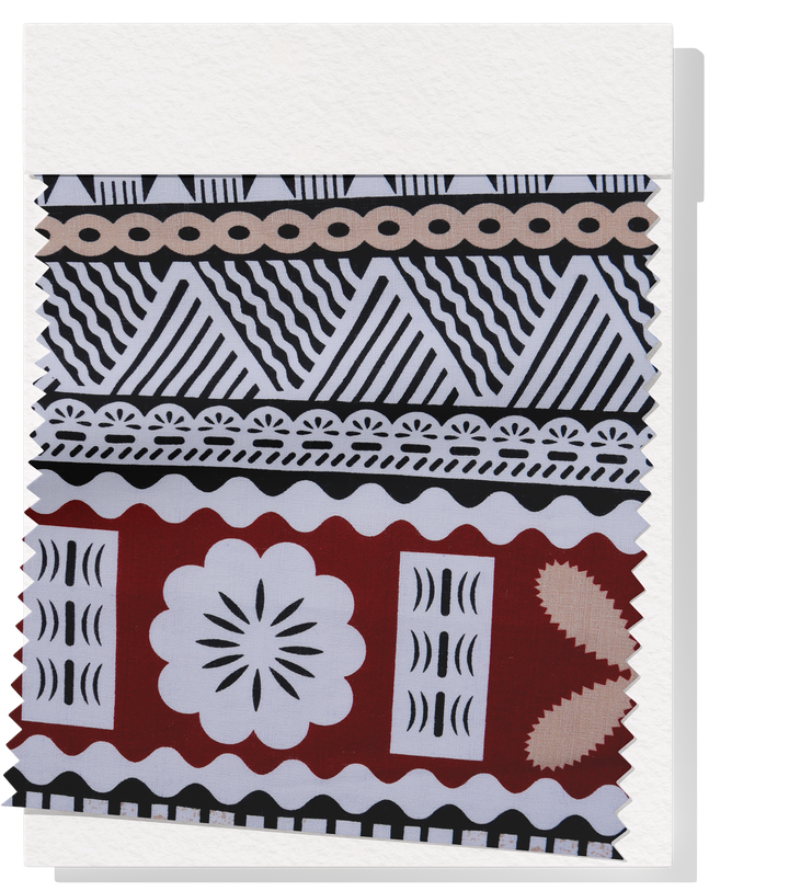 COTTON DOBBY PACIFIC FIJIAN PRINT $10.00P/M - White & Red  (DESIGN B)