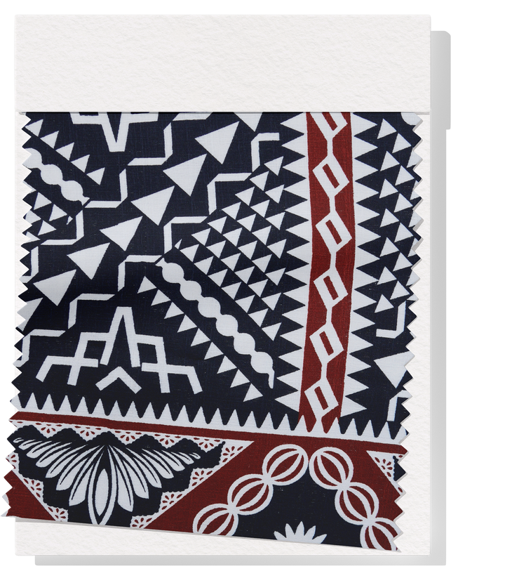 COTTON DOBBY PACIFIC FIJIAN PRINT $10.00P/M - WHITE & COCOA (DESIGN A)
