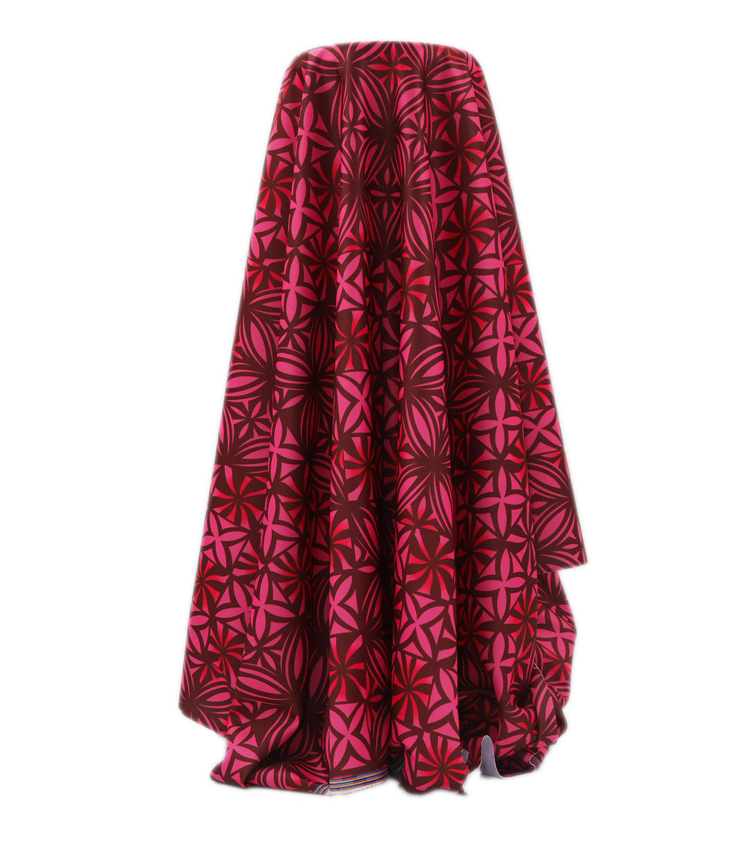Stretch Polyester Pacific Print $12.00p/m Design #24 - Pink & Maroon