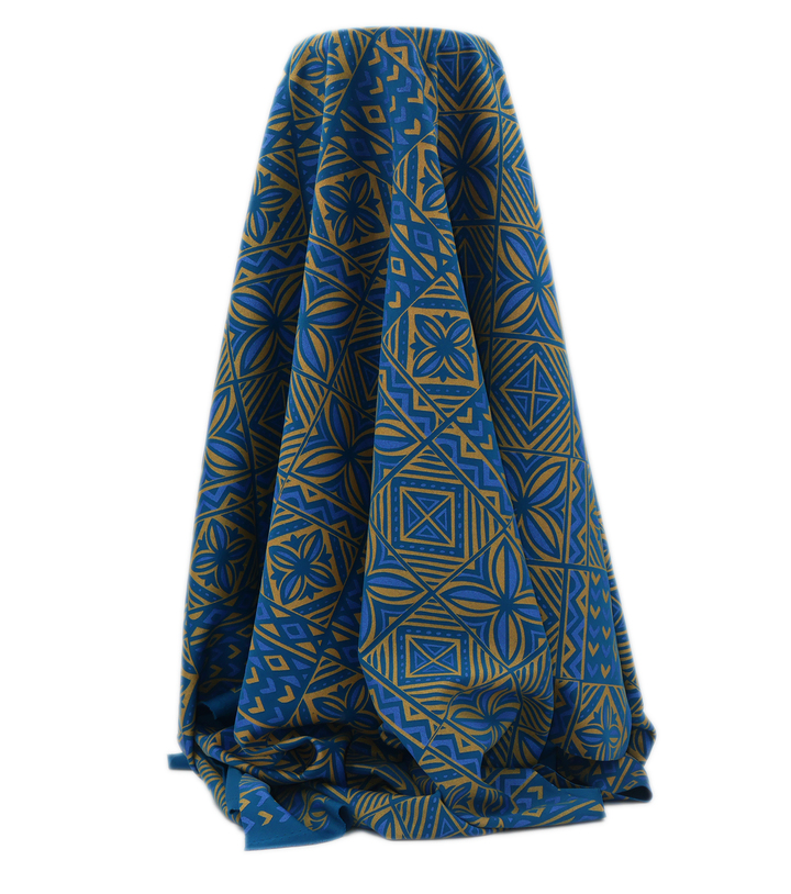 Stretch Polyester Pacific Print $12.00p/m Design #20 - Blue & Gold