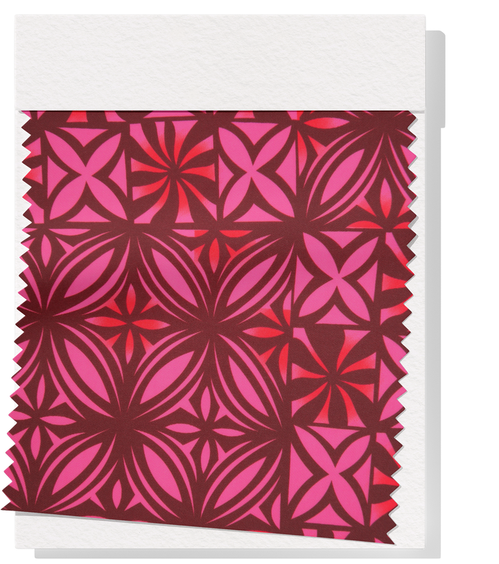 Stretch Polyester Pacific Print $12.00p/m Design #24 - Pink & Maroon