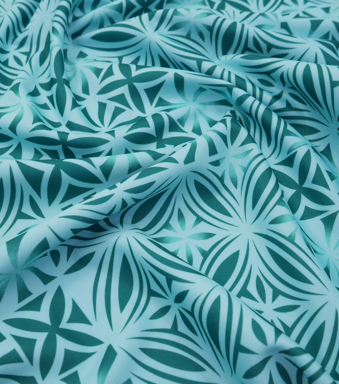 Stretch Polyester Pacific Print $12.00p/m Design #27 - Teal & Green