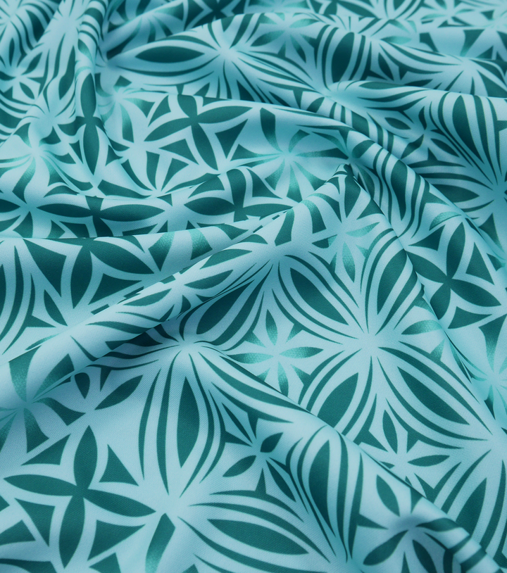 Stretch Polyester Pacific Print $12.00p/m Design #27 - Teal & Green