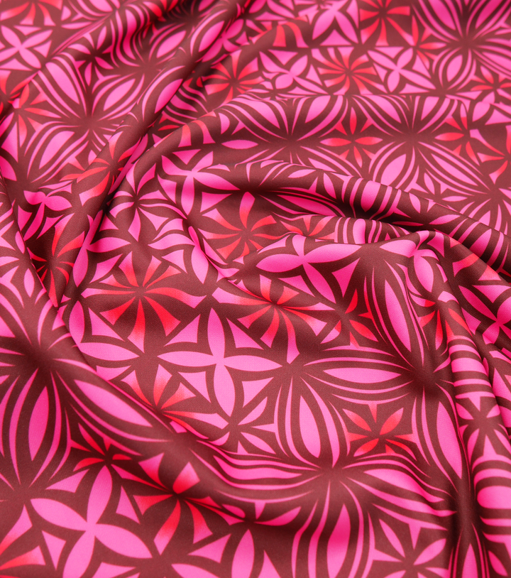 Stretch Polyester Pacific Print $12.00p/m Design #24 - Pink & Maroon