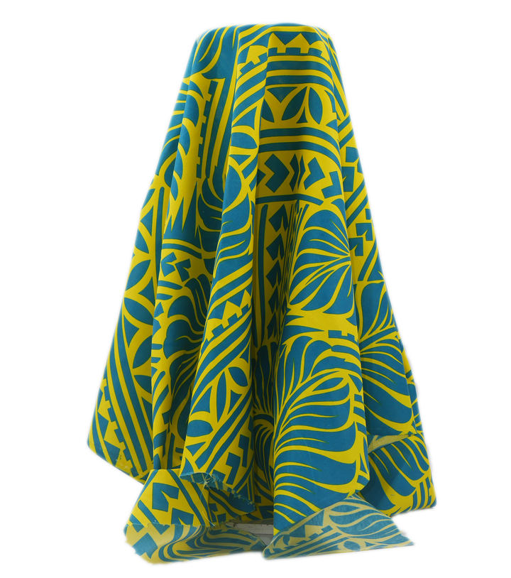 Polyester / Cotton Pacific Print $3.00p/m- Teal & Yellow (A)