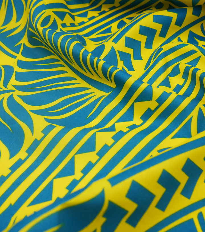 Polyester / Cotton Pacific Print $3.00p/m- Teal & Yellow (A)