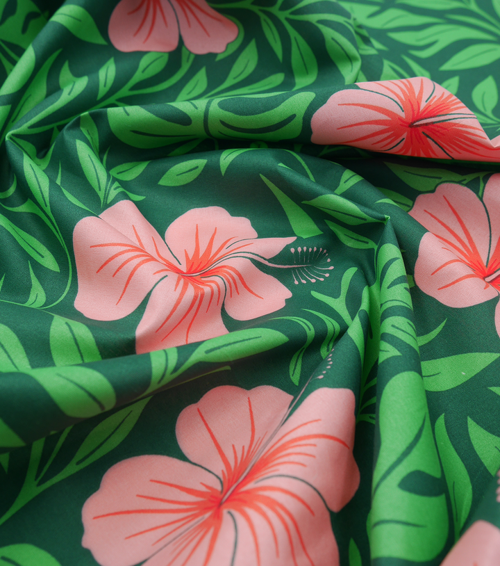 POLYESTER / COTTON PACIFIC PRINT $3.00P/M- GREEN & PINK