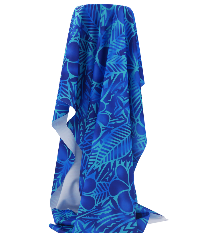 Stretch Polyester Pacific Print $12.00p/m Design B   Blue & Teal