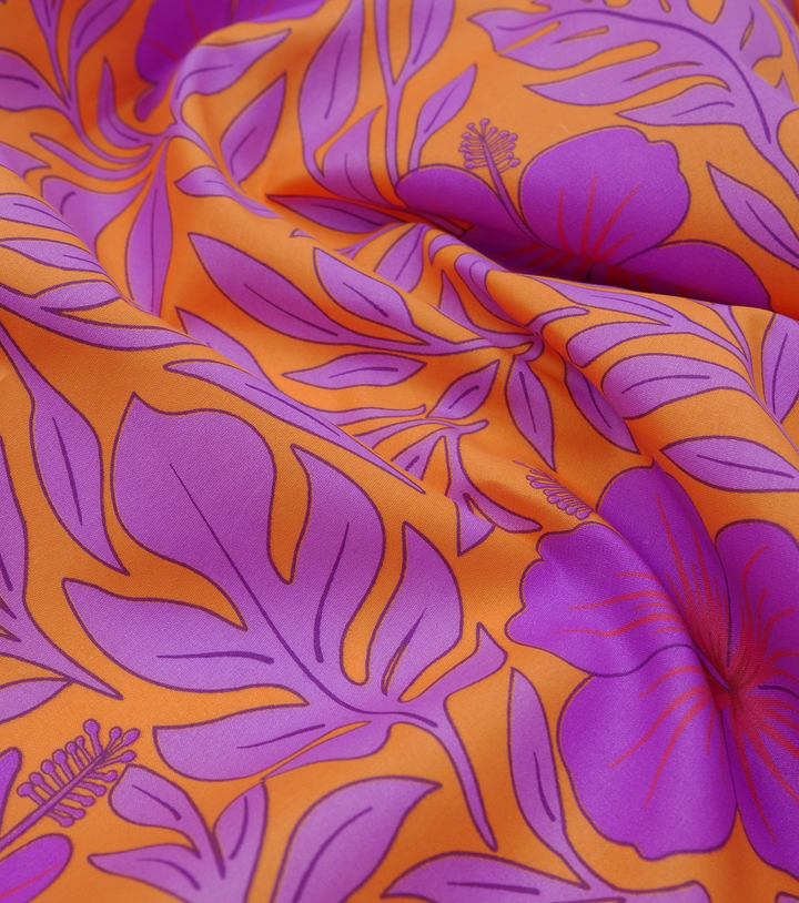 POLYESTER / COTTON PACIFIC PRINT $3.00P/M- ORANGE & PURPLE