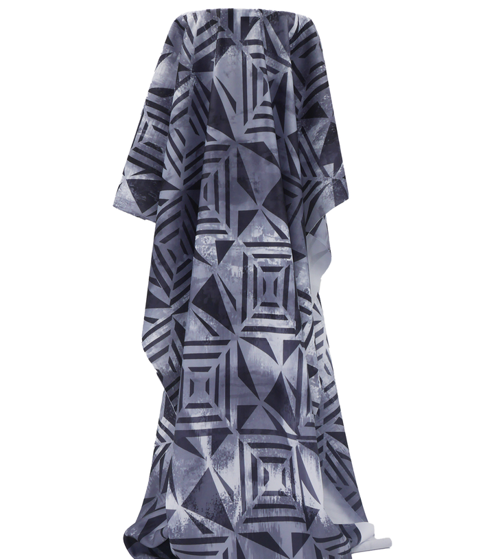Stretch Polyester Pacific Print $12.00p/m Design C  Grey & Black