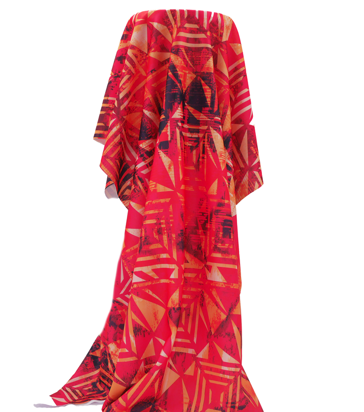 Stretch Polyester Pacific Print $12.00p/m Design C    Pink & Orange