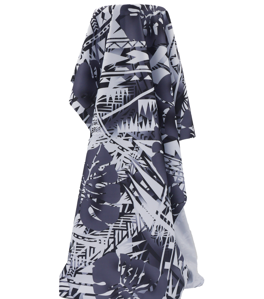 Stretch Polyester Pacific Print $12.00p/m Design A   White, Grey & Black