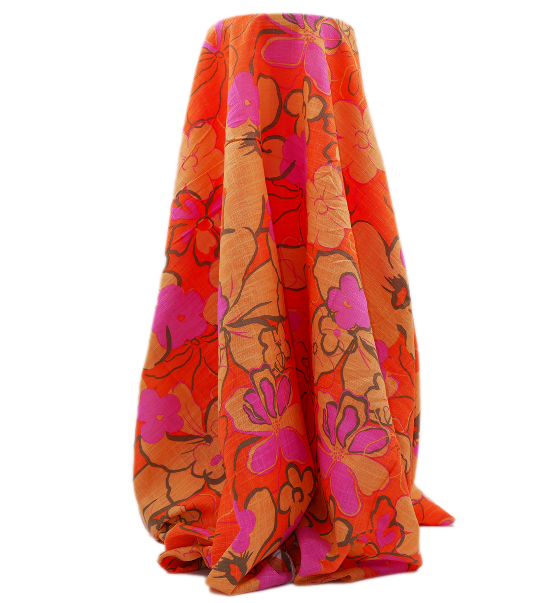 PRINTED LINEN/ COTTON $16.00 P/M - Sunset Coral