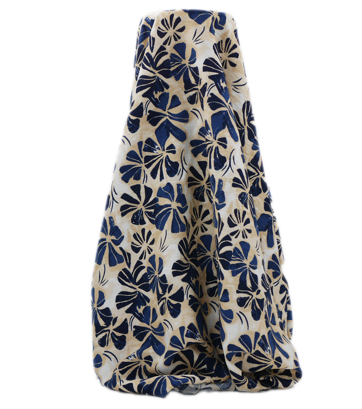 Printed Bamboo / cotton $18.00p/m - Natural Indigo Bloom