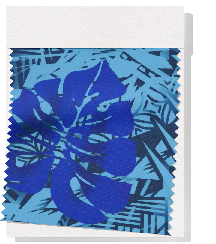 Stretch Polyester Pacific Print $12.00p/m Design A   Blue & Black