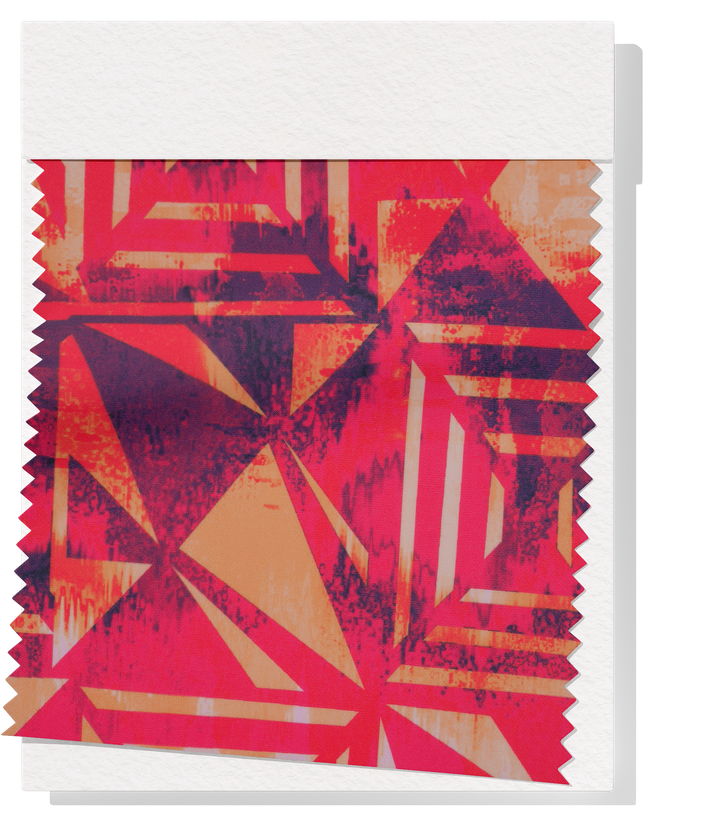 Stretch Polyester Pacific Print $12.00p/m Design C    Pink & Orange