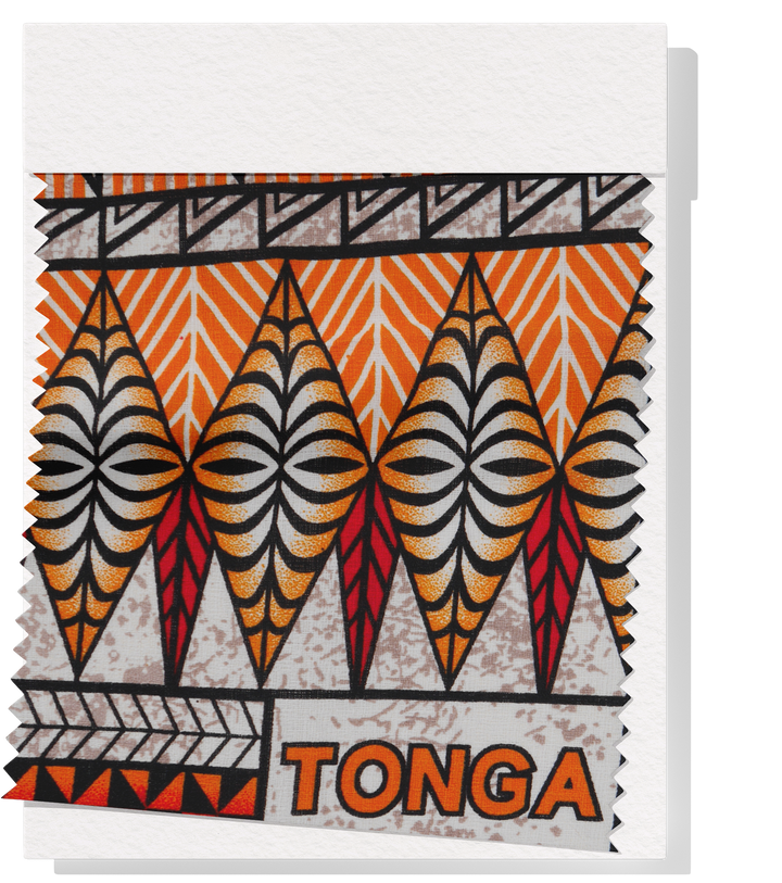 Cotton Dobby Pacific Tongan Print $10.00p/m - Design #3    Orange & Cream