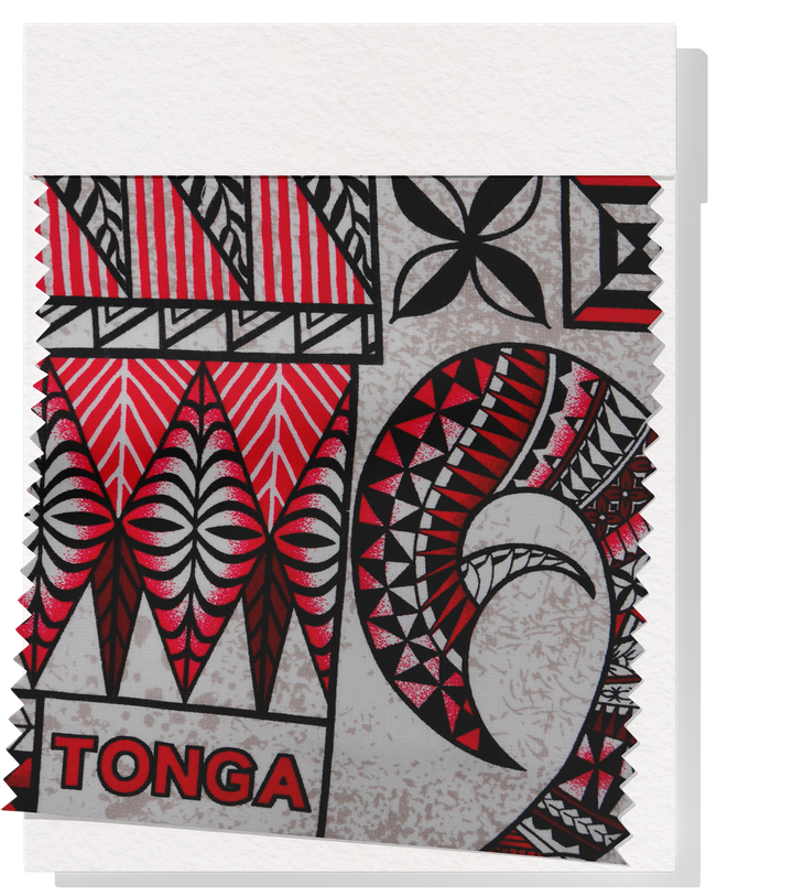 Cotton Dobby Pacific Tongan Print $10.00p/m - Design #3    Red & Beige