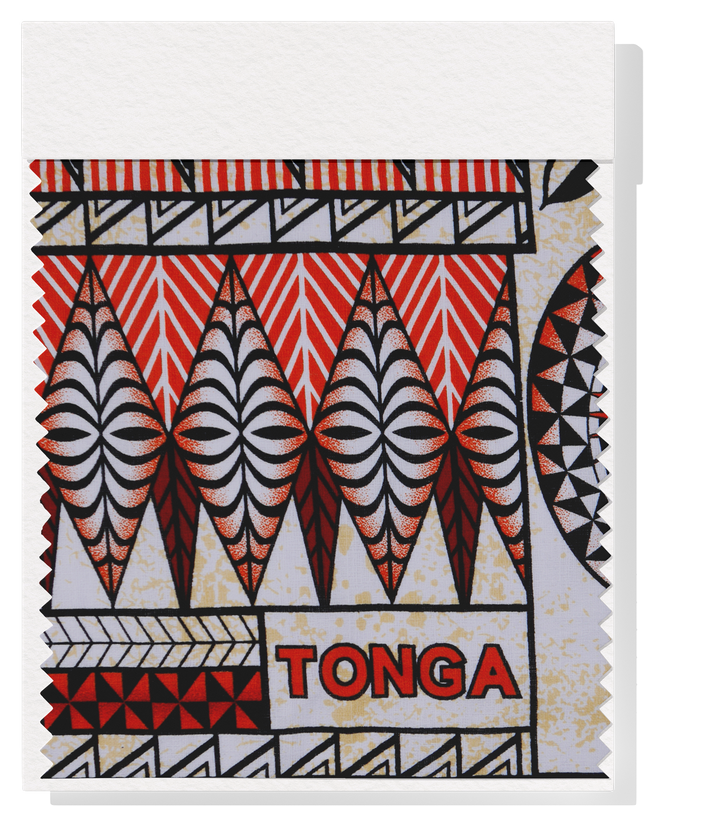 Cotton Dobby Pacific Tongan Print $10.00p/m - Design #3   Orange & White