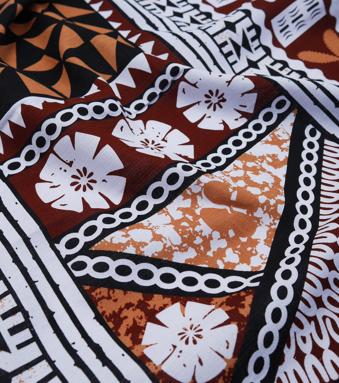 COTTON DOBBY PACIFIC FIJIAN PRINT $10.00P/M - WHITE & BROWN (DESIGN B)