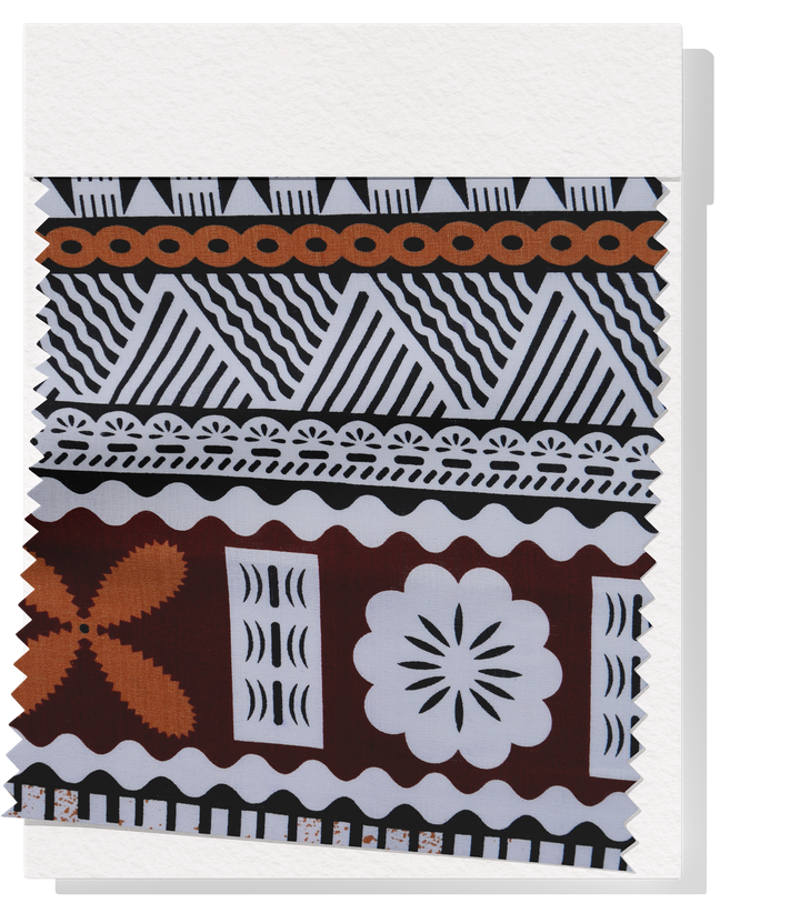 COTTON DOBBY PACIFIC FIJIAN PRINT $10.00P/M - WHITE & BROWN (DESIGN B)