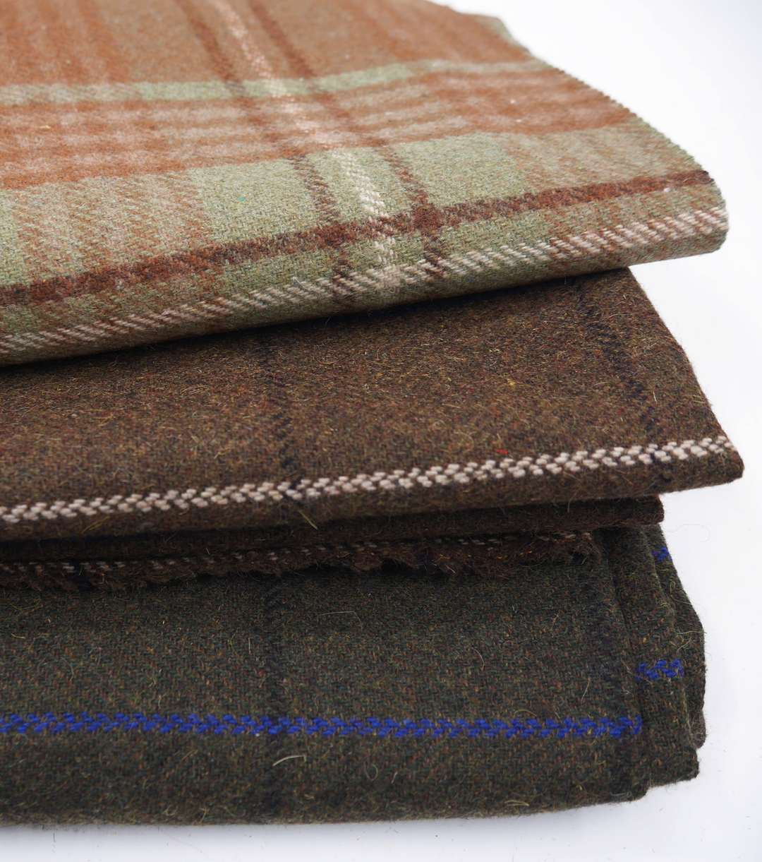 Checked Wool $18.00p/m - Brown, Cream & Cobalt (WC21)