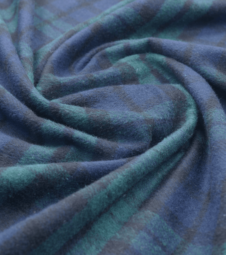 CHECKED WOOL $18.00P/M - Forest Green &amp; Navy Check - The Fabric Shop