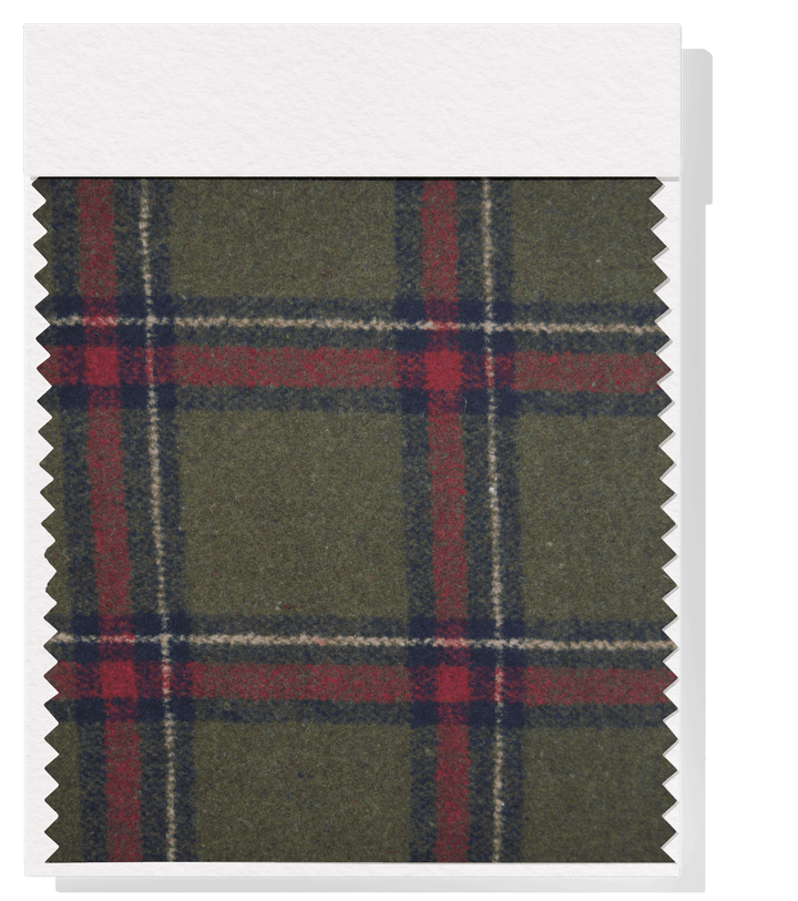 CHECKED WOOL $18.00P/M - Olive &amp; Burgundy Check - The Fabric Shop