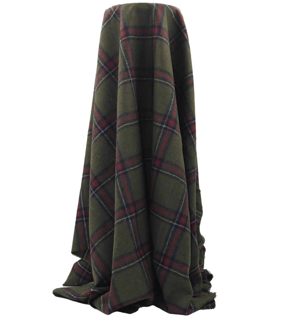 CHECKED WOOL $18.00P/M - Olive & Burgundy Check - The Fabric Shop