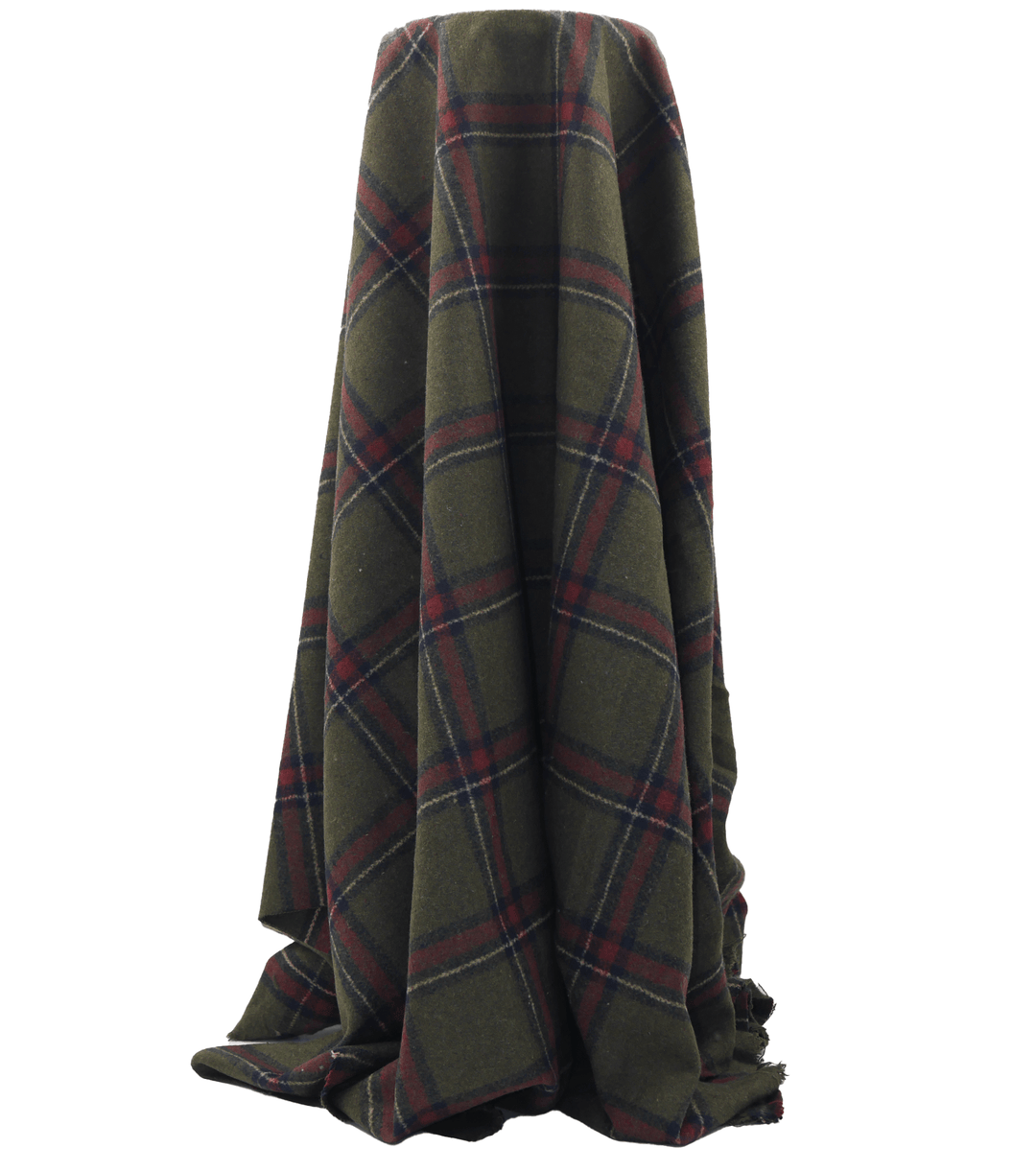 CHECKED WOOL $18.00P/M - Olive &amp; Burgundy Check - The Fabric Shop