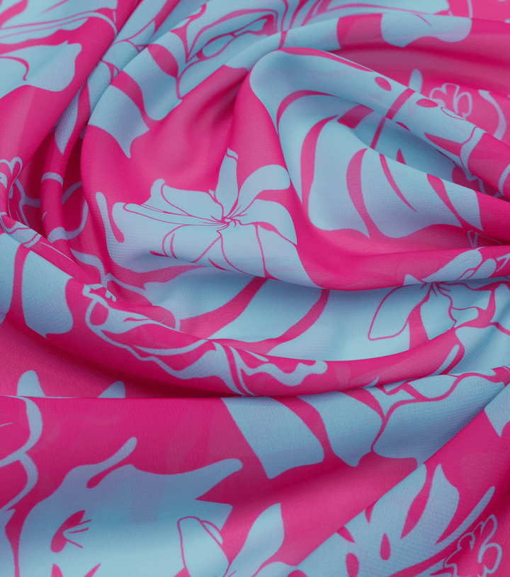 CHIFFON PACIFIC PRINT $9.00P/M - PINK &amp; Blue - The Fabric Shop