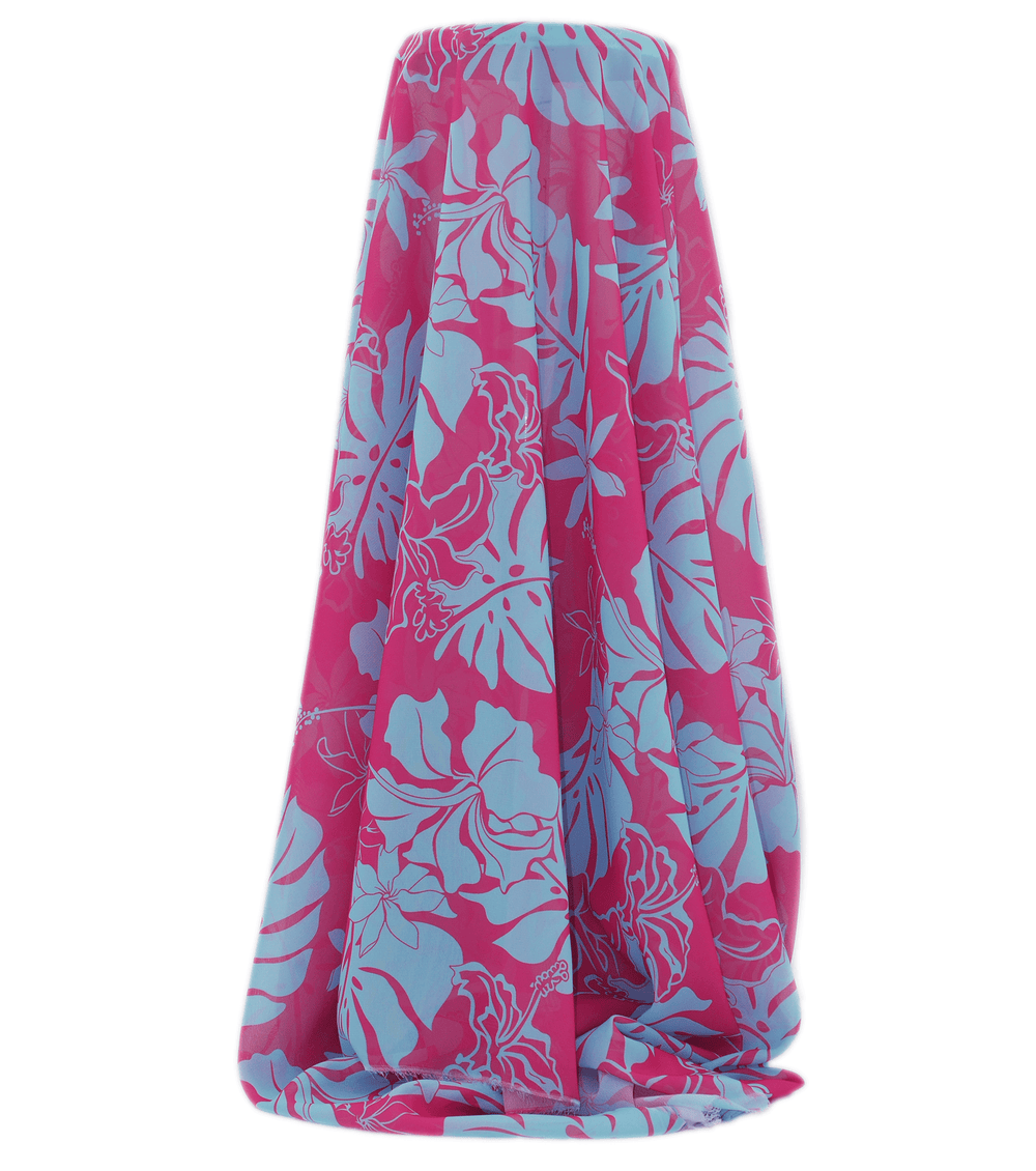 CHIFFON PACIFIC PRINT $9.00P/M - PINK & Blue - The Fabric Shop
