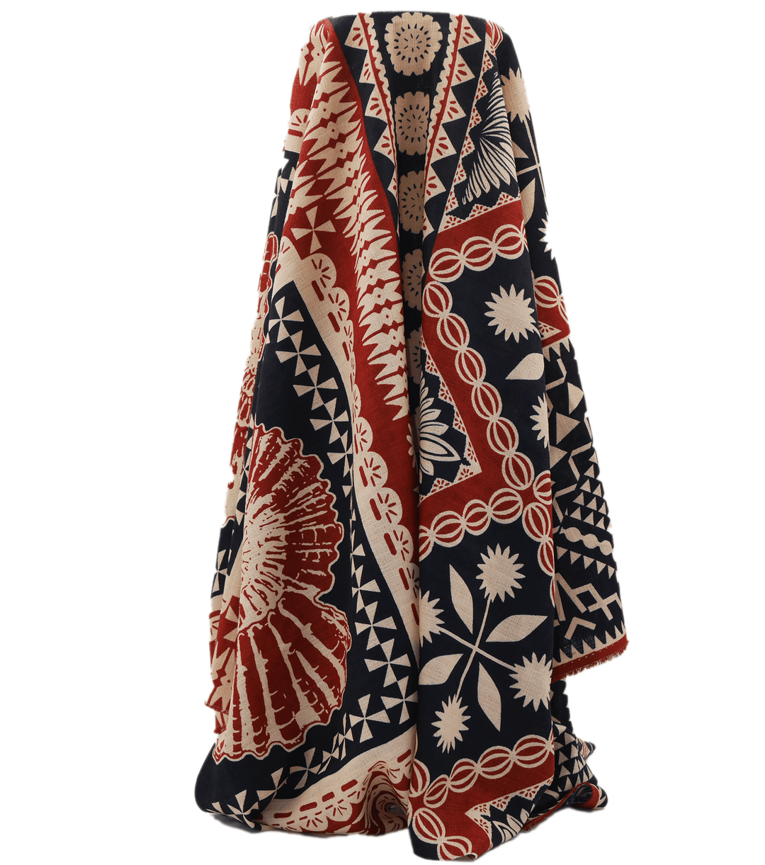 COTTON DOBBY PACIFIC FIJIAN PRINT $10.00P/M - Cream &amp; Rust (Design A) - The Fabric Shop
