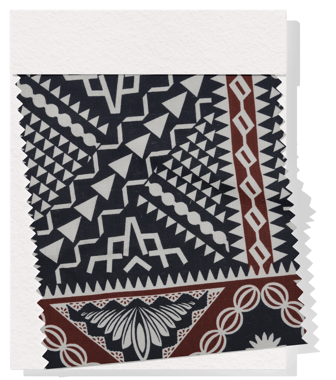 COTTON DOBBY PACIFIC FIJIAN PRINT $10.00P/M - Ivory & Cocoa (DESIGN A) - The Fabric Shop