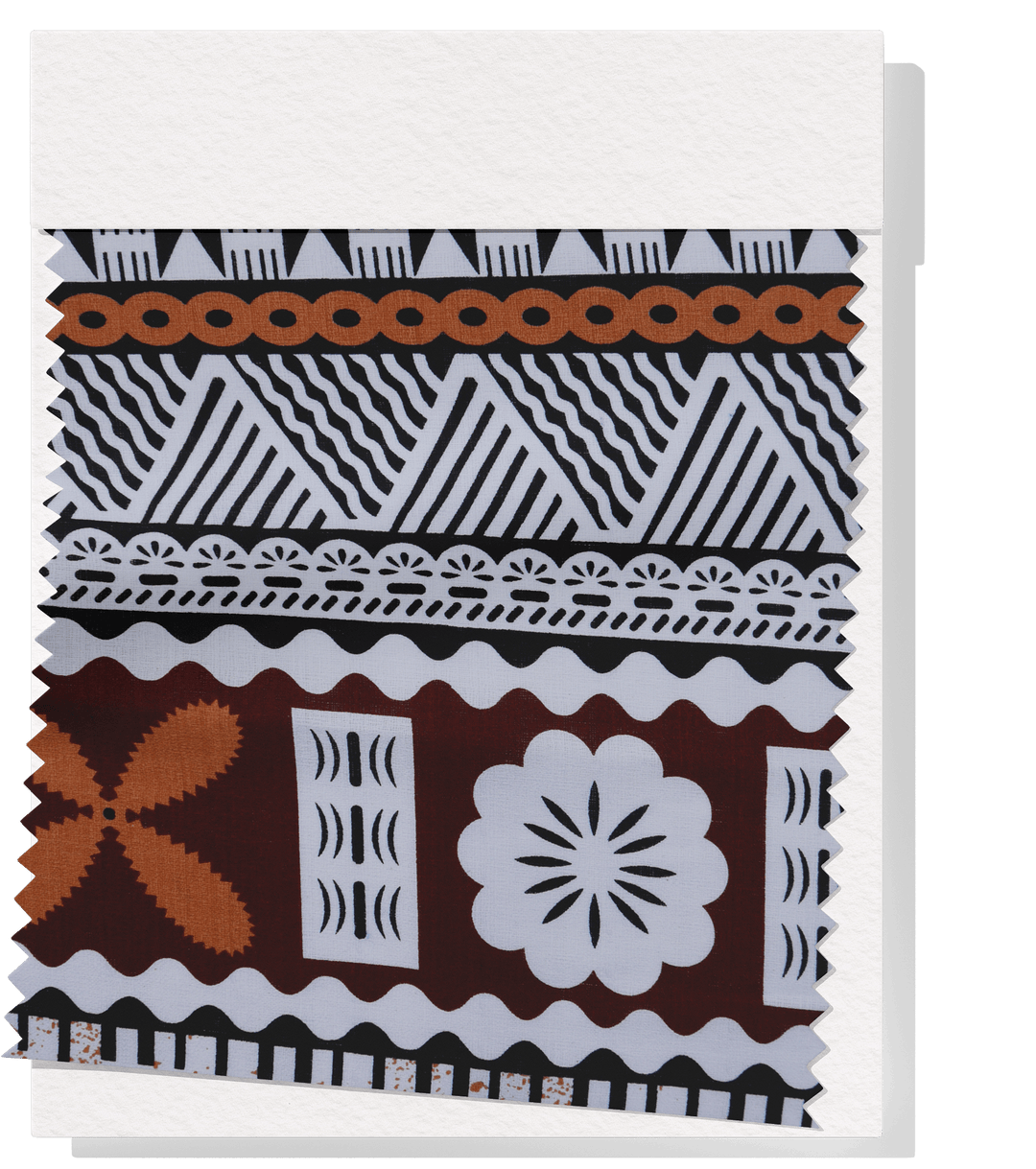 COTTON DOBBY PACIFIC FIJIAN PRINT $10.00P/M - WHITE & BROWN (DESIGN B) - The Fabric Shop