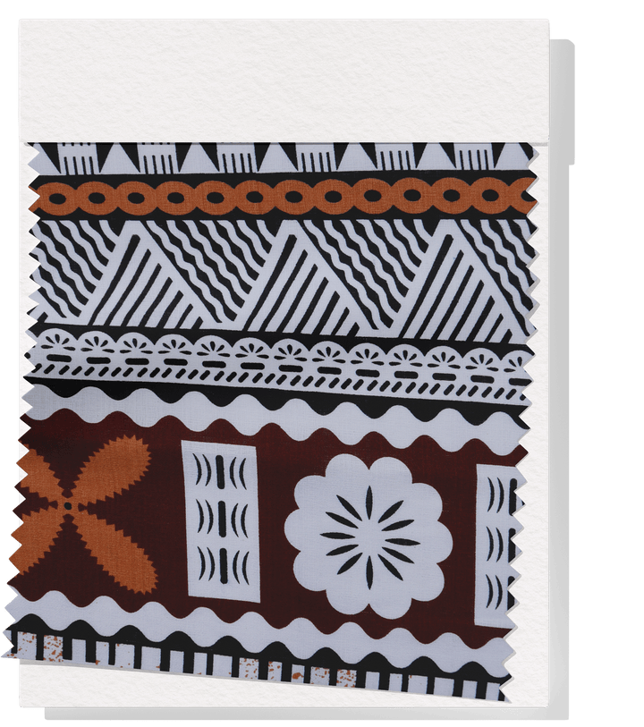 COTTON DOBBY PACIFIC FIJIAN PRINT $10.00P/M - WHITE &amp; BROWN (DESIGN B) - The Fabric Shop