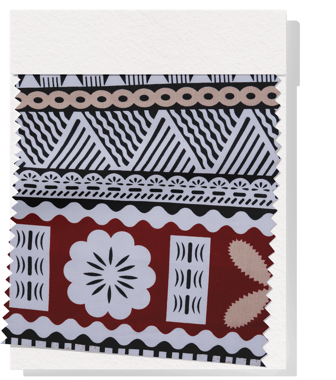 COTTON DOBBY PACIFIC FIJIAN PRINT $10.00P/M - White & Red (DESIGN B) - The Fabric Shop