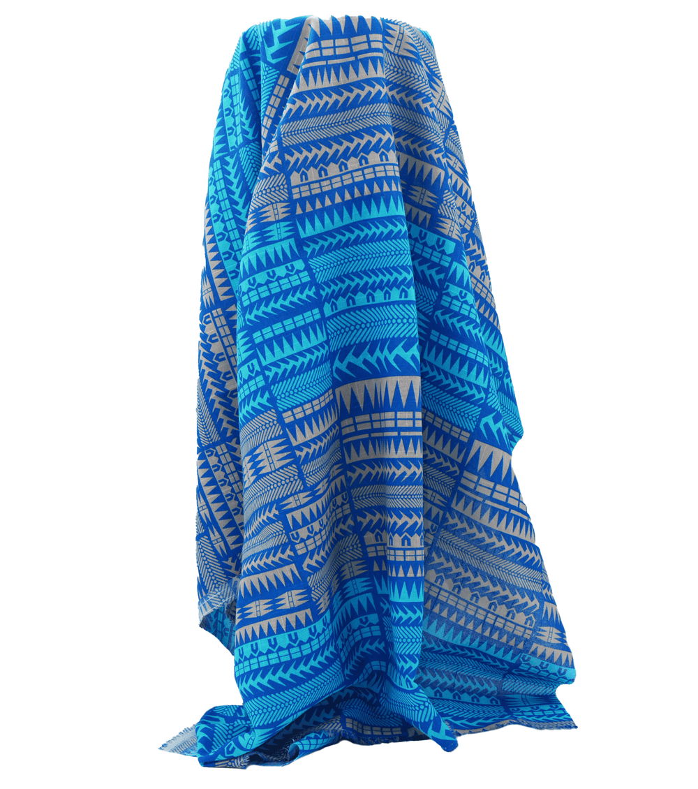 Cotton Dobby Pacific Print $10.00p/m - Design  8 Blue & Beige - The Fabric Shop
