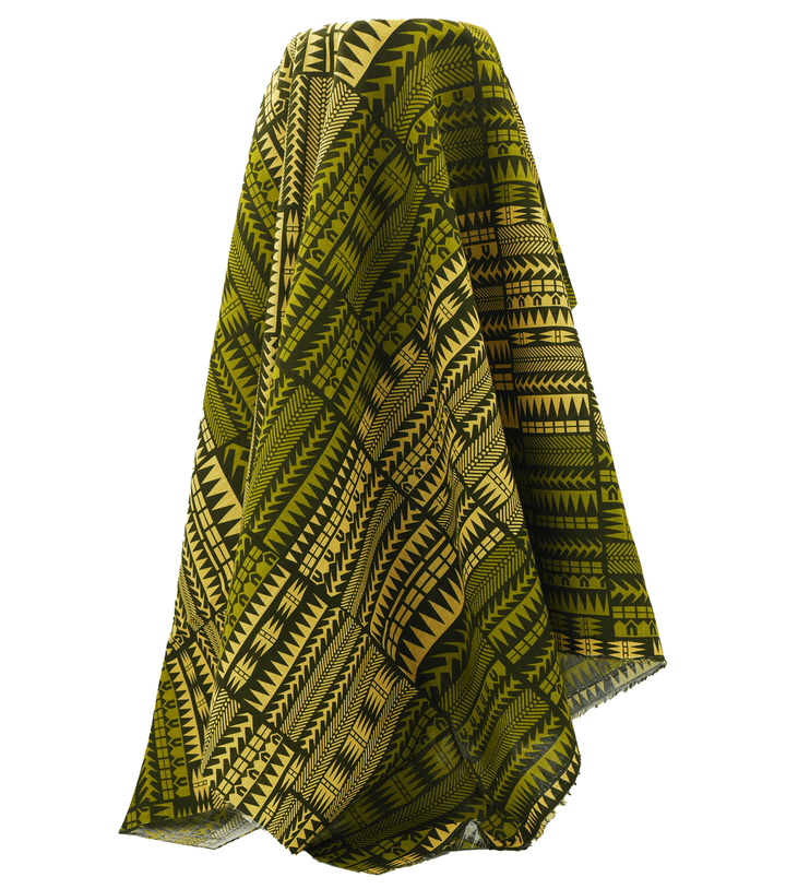 Cotton Dobby Pacific Print $10.00p/m - Design  8 Green &amp; Yellow - The Fabric Shop