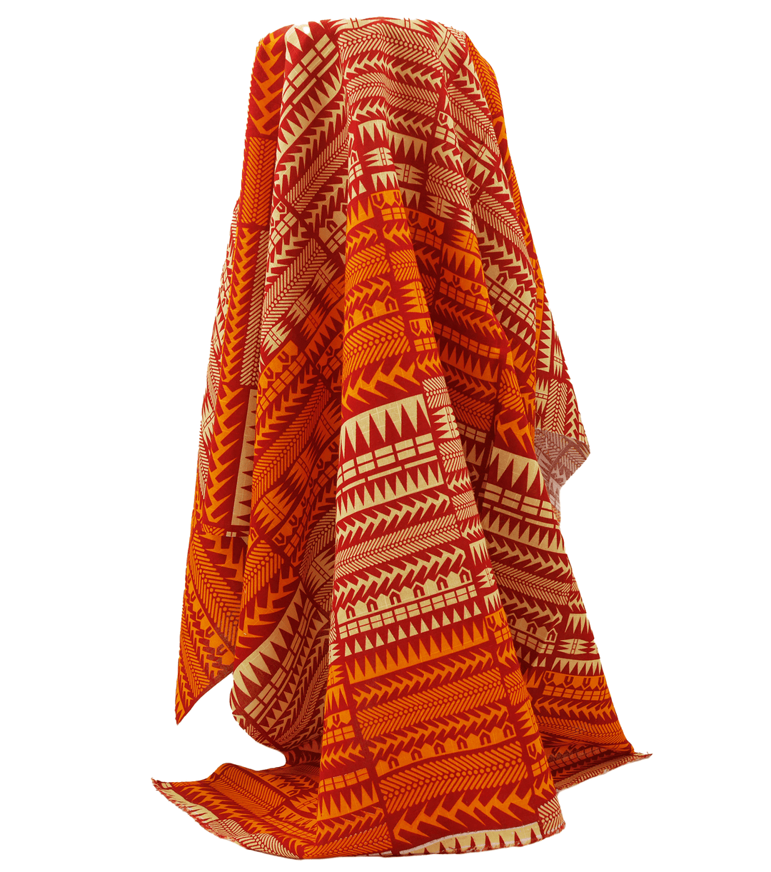 Cotton Dobby Pacific Print $10.00p/m - Design  8 Orange &amp; Brown - The Fabric Shop
