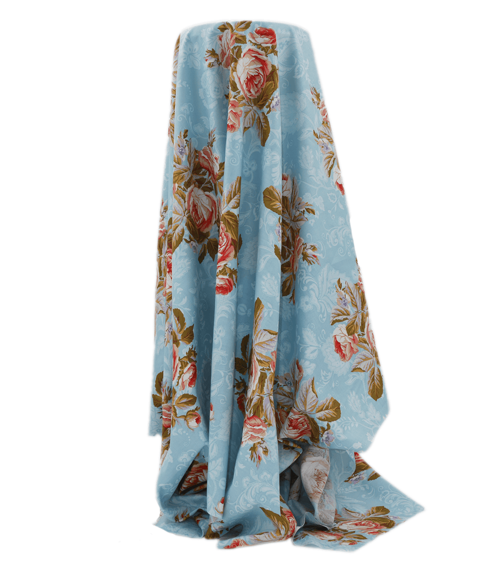 CRAFT COTTON $5.00P/M - Sky Blue Rose Tapestry - The Fabric Shop