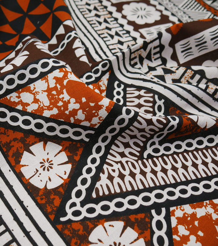 COTTON DOBBY PACIFIC FIJIAN PRINT $10.00P/M - Beige, Rust & COCOA (DESIGN B)