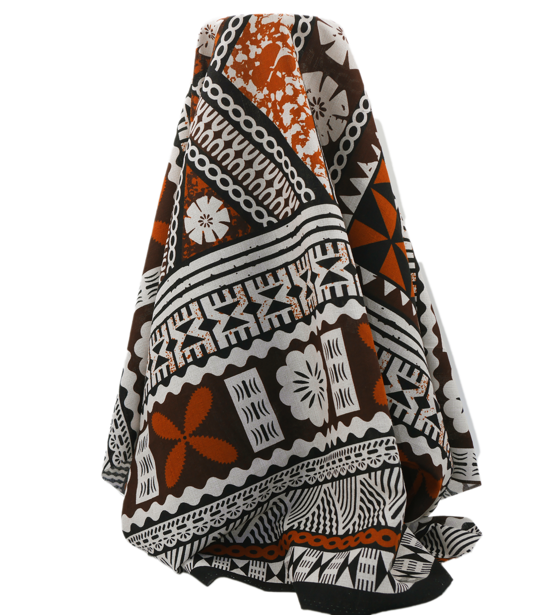 COTTON DOBBY PACIFIC FIJIAN PRINT $10.00P/M - Beige, Rust & COCOA (DESIGN B)