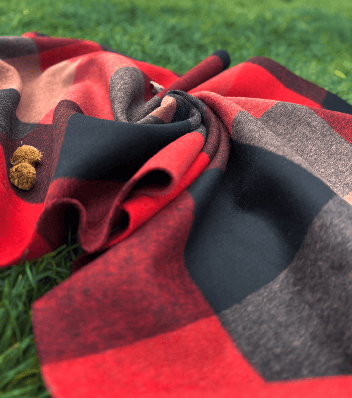 DOUBLE FACED CHECK WOOL $24.00P/M - Buffalo Check Red &amp; Charcoal - The Fabric Shop