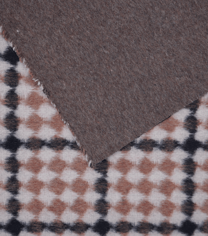 DOUBLE FACED CHECK WOOL $24.00P/M - Mocha Diamond - The Fabric Shop