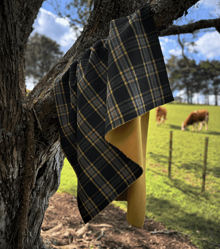 DOUBLE FACED CHECK WOOL $24.00P/M - Ochre Trail - The Fabric Shop