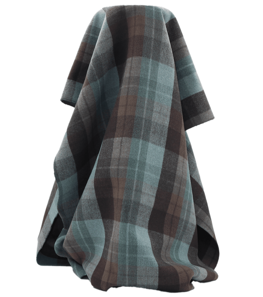 DOUBLE FACED CHECK WOOL $24.00P/M - TEAL &amp; CHARCOAL CHECK - The Fabric Shop