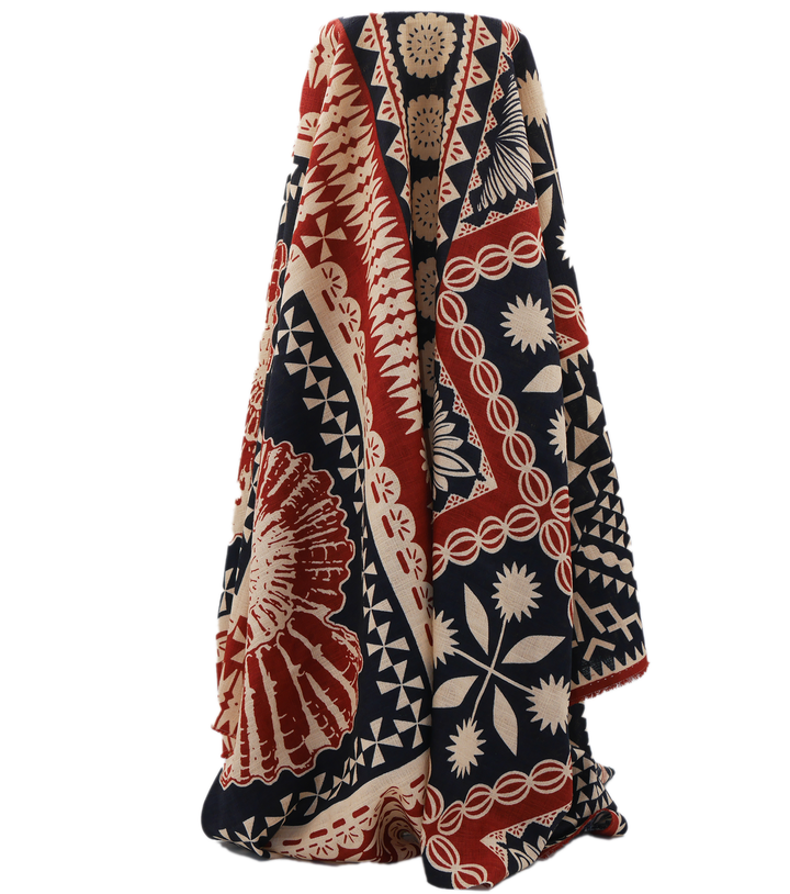 COTTON DOBBY PACIFIC FIJIAN PRINT $10.00P/M - Cream & Rust (Design A)